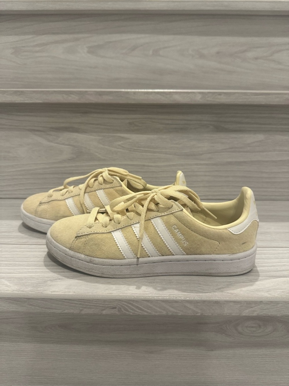 adidas Campus Suede Sneakers in Pale Yellow with White Stripes